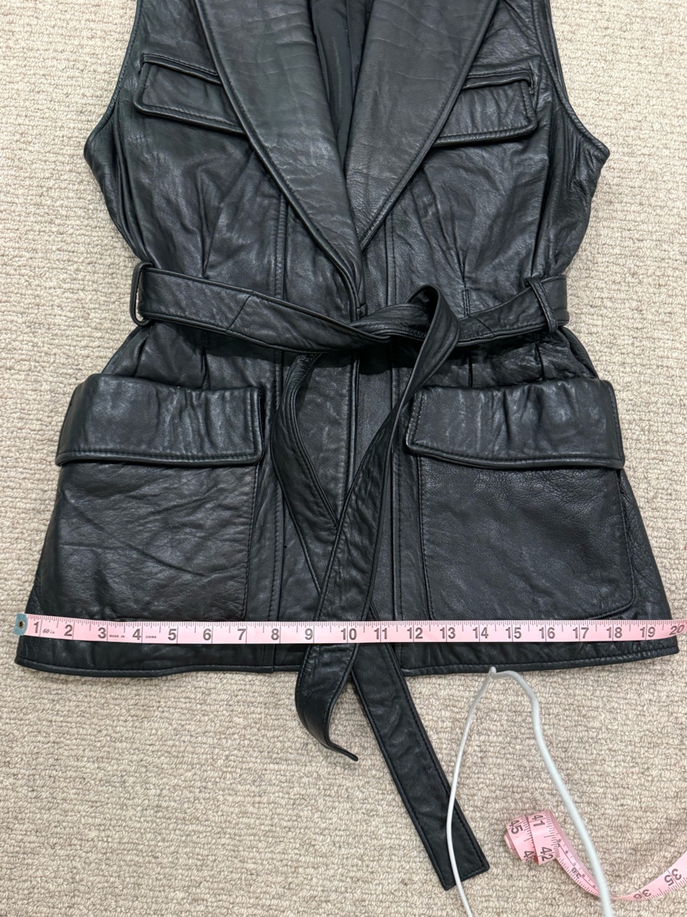 VINTAGE 1980’s 1990’s genuine leather belted vest sleeveless jacket 4 Ever brand - Picture 10 of 16